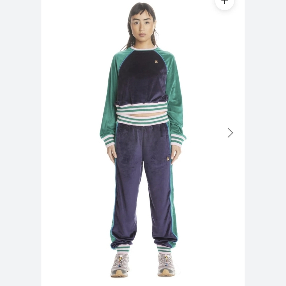 Teddy Fresh Velvet Track Suit in Green and Navy